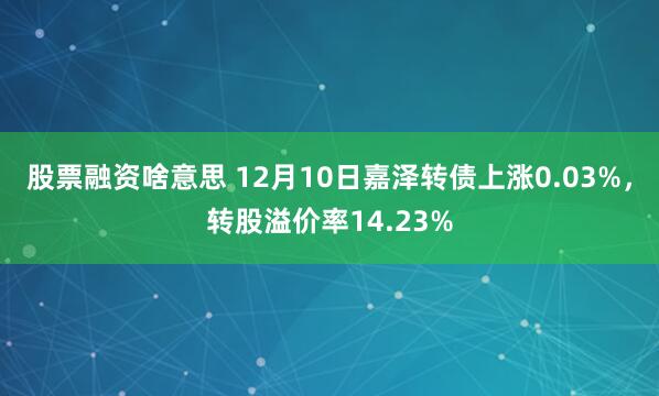 股票融资啥意思 12月10日嘉泽转债上涨0.03%，转股溢价率14.23%