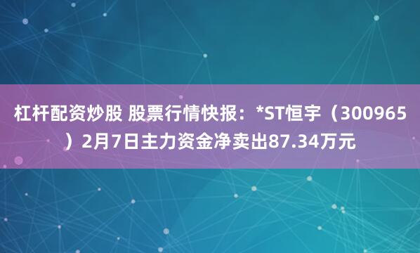 杠杆配资炒股 股票行情快报：*ST恒宇（300965）2月7日主力资金净卖出87.34万元