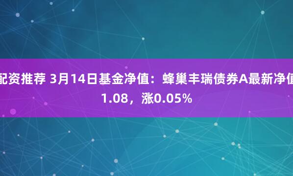 配资推荐 3月14日基金净值：蜂巢丰瑞债券A最新净值1.08，涨0.05%